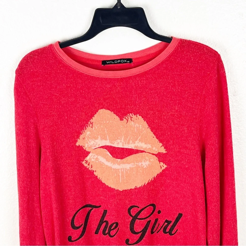 WILDFOX Red Long Sleeves “Kiss The Girl” Graphic Distressed Sweatshirt, Size XS - Picture 7 of 7
